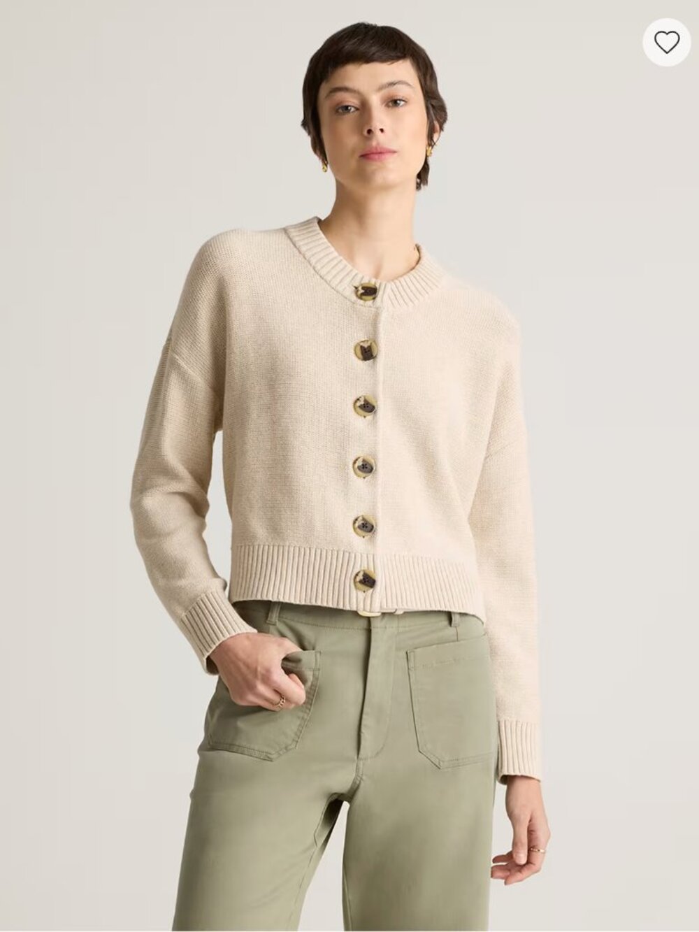 100% Organic Cotton Cropped Cardigan in Speckled Beige